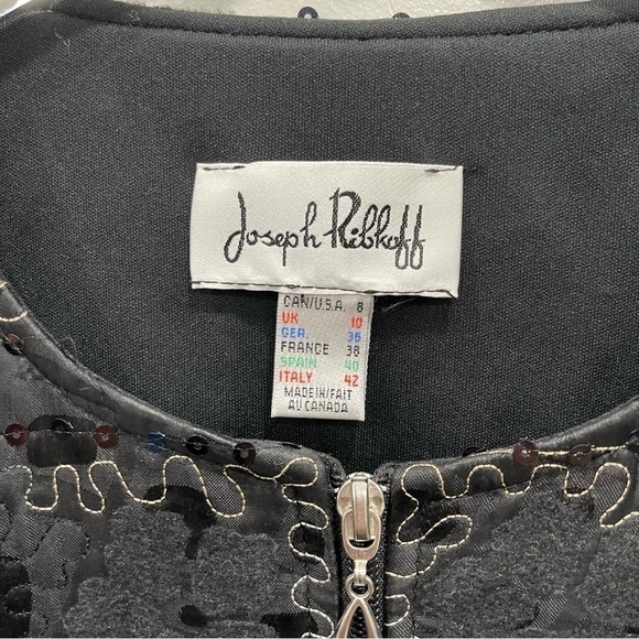 Joseph Ribkoff Veston Jacket Full-Zip Wool Blend Patchwork Sequin Embroidered - Picture 3 of 9